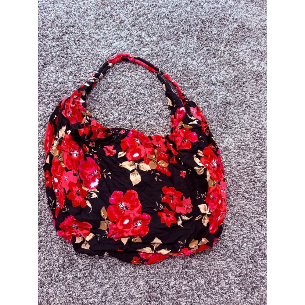 Volcom Floral Hobo Bag Red Black Hibiscus Print Slouchy Shoulder Bag